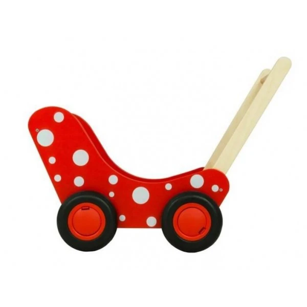 Houten Poppenwagen Poppenbuggy Dijktoys Rood 4 Houten Poppenwagen Poppenbuggy Dijktoys Rood - Afbeelding 2