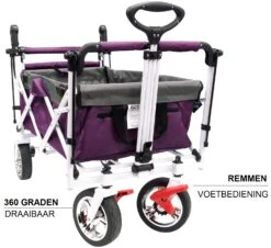 Active Outdoor Bolderkar Paars Met Zonnedak En Extra Bagagetas. Showmodel -Chique Speelgoeds Winkel bolderkar active outdoor opvouwen 5 1
