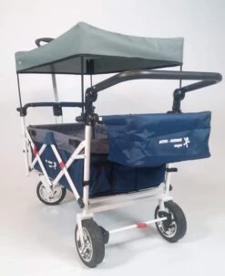 Active Outdoor Bolderkar Blauw Incl. Zonnedak, Extra Bagagetas En Extension. -Chique Speelgoeds Winkel bolderwagen active outdoor wagon blauw duwbeugel voor 1 1