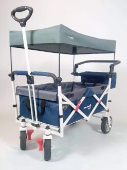 Active Outdoor Bolderkar Blauw Incl. Zonnedak, Extra Bagagetas En Extension. -Chique Speelgoeds Winkel bolderwagen active outdoor wagon blauw trekstang voor