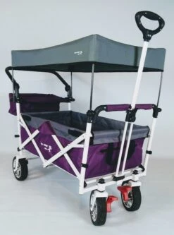 Active Outdoor Bolderkar Paars Met Zonnedak En Extra Bagagetas. Showmodel -Chique Speelgoeds Winkel bolderwagen active outdoor wagon paars 1