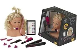 Kapkop Met Braun Satin Hair 7 Stijltang -Chique Speelgoeds Winkel kapkop stijltang theo klein 5245